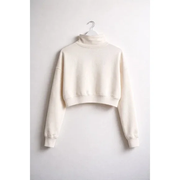 Reebok x Forever 21 Cropped Half-Zip Pullover Sweatshirt Chalk Cream Large - Picture 2 of 8